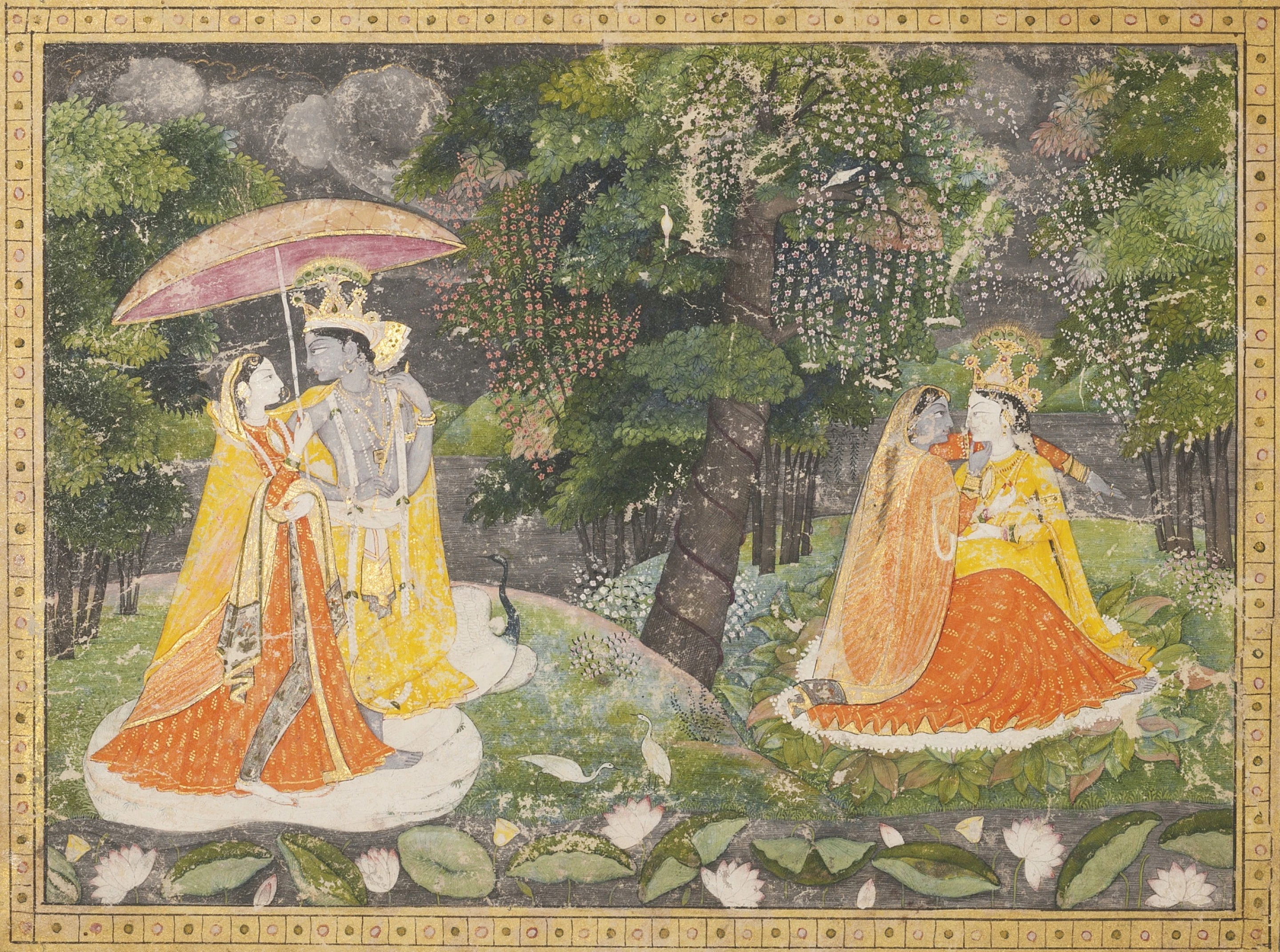 Maharaja Bakhat Singh worshipping Krishna, circa 1730-35 CE, Nagaur Kalam of Rajasthani School of Art, attributed to the