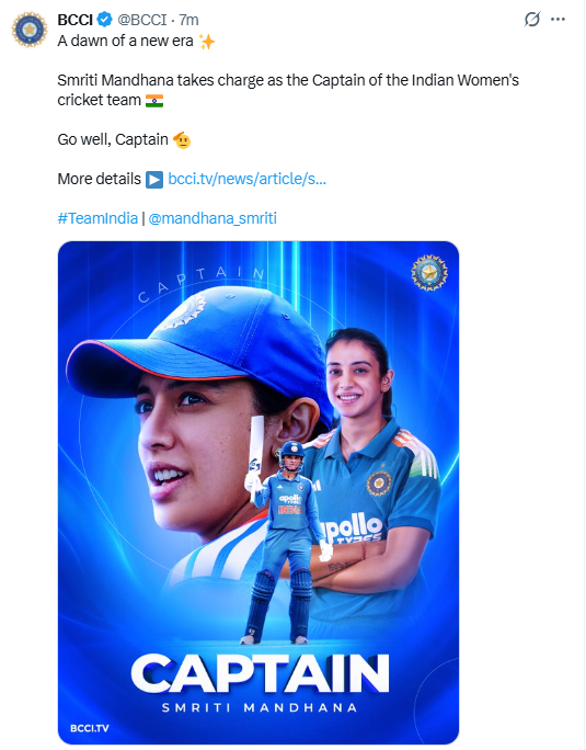 Smriti Mandhana named India women's white-ball captain